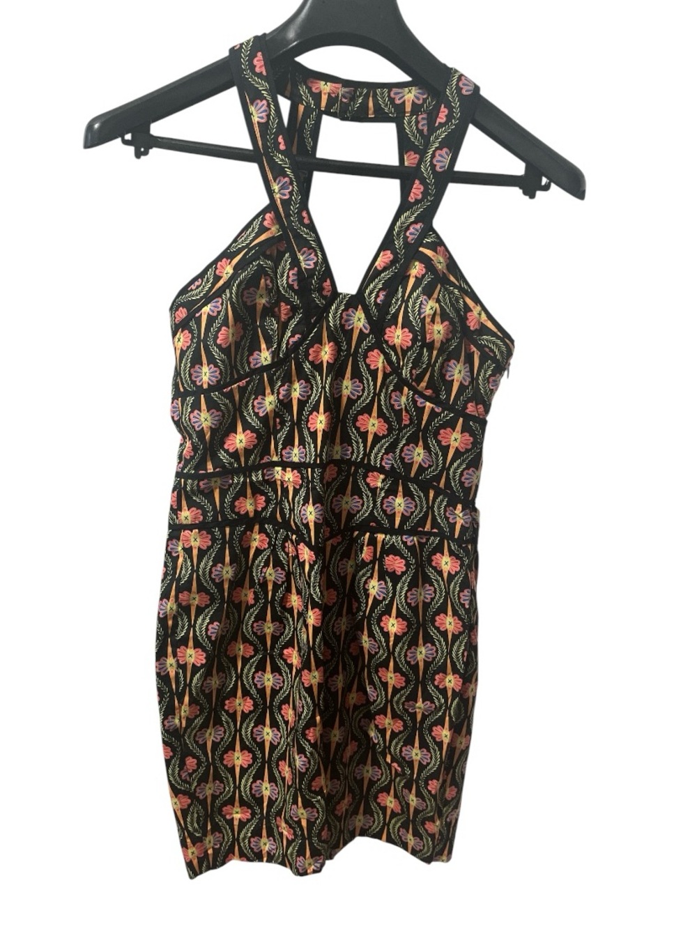 French Connection Black Floral Halter Mini Dress Sz 6